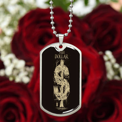 Gold Tree Dollar Sign - Dog Tag Necklace - The Shoppers Outlet