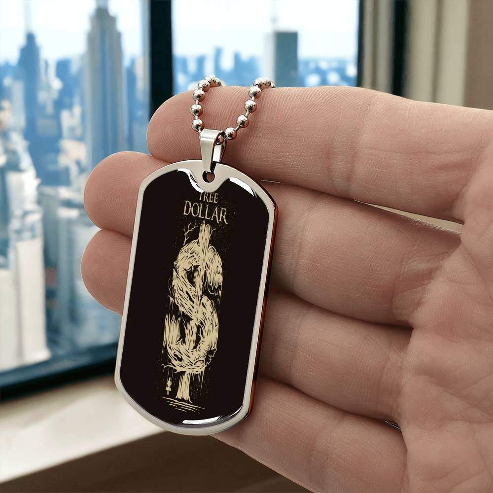 Gold Tree Dollar Sign - Dog Tag Necklace - The Shoppers Outlet