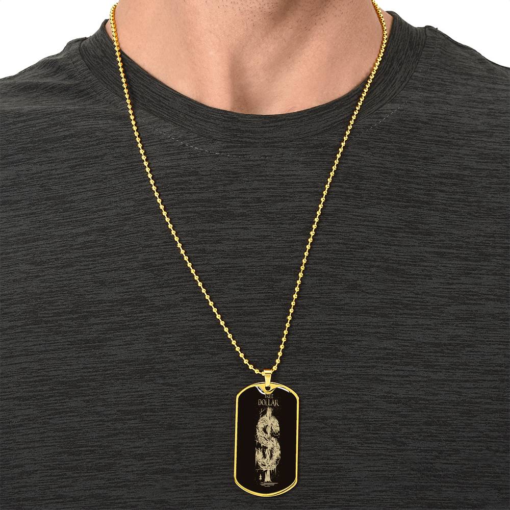 Gold Tree Dollar Sign - Dog Tag Necklace - The Shoppers Outlet