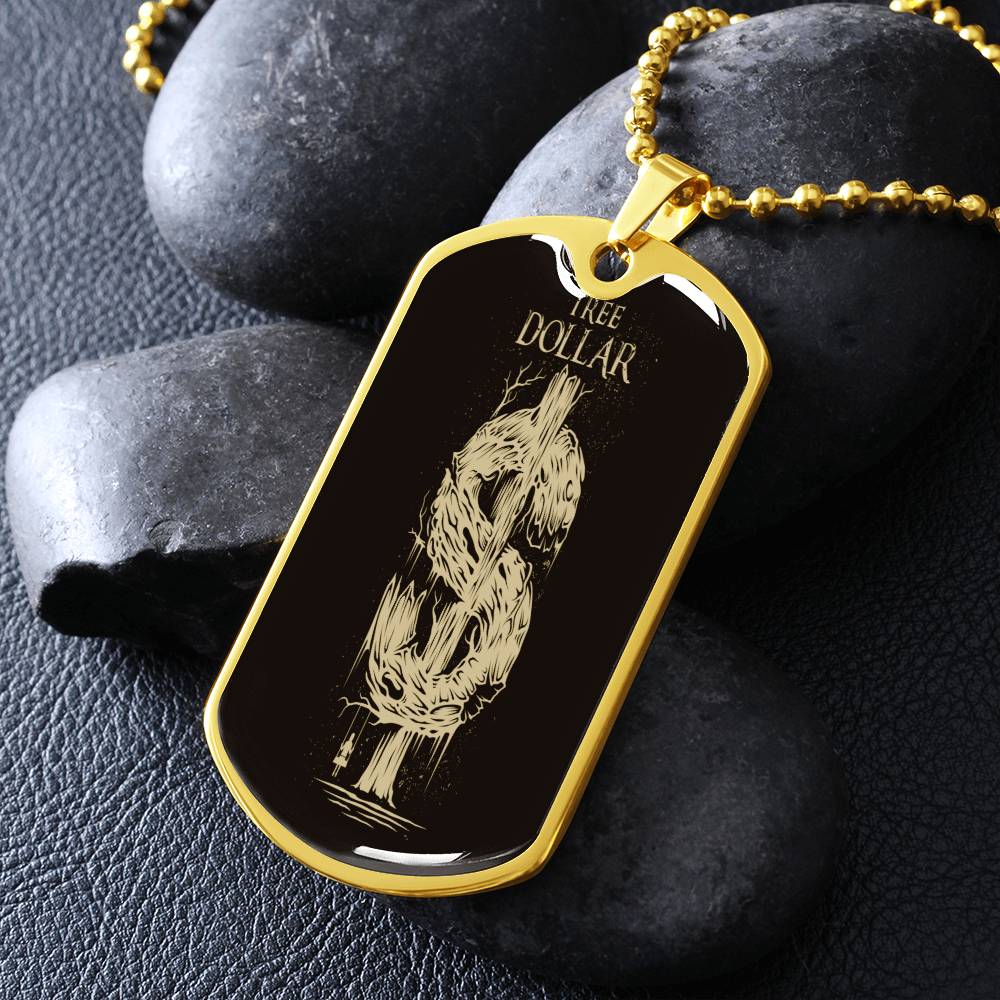 Gold Tree Dollar Sign - Dog Tag Necklace - The Shoppers Outlet