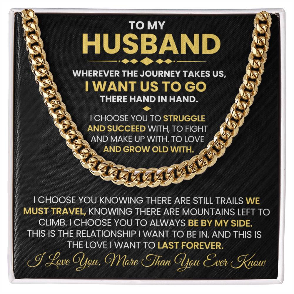 Husband - Gift For Husband - Wherever The Journey Takes Us - Cuban Link Chain Necklaces - The Shoppers Outlet