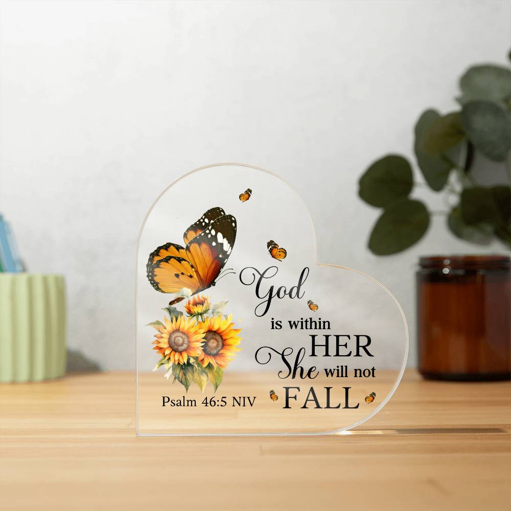 Faith - God Is Within Her She Will Not Fall - Psalm 46:5 NIV - Heart Acrylic Plaque - The Shoppers Outlet