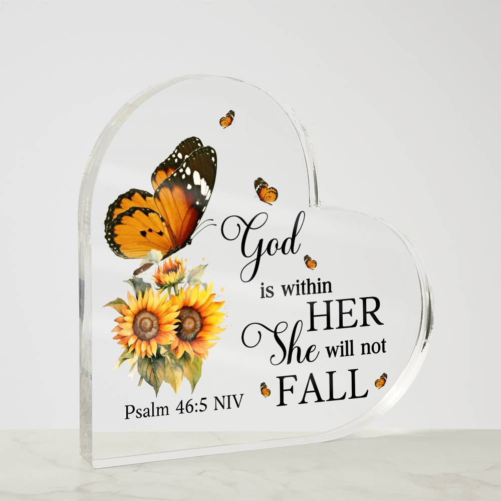 Faith - God Is Within Her She Will Not Fall - Psalm 46:5 NIV - Heart Acrylic Plaque - The Shoppers Outlet