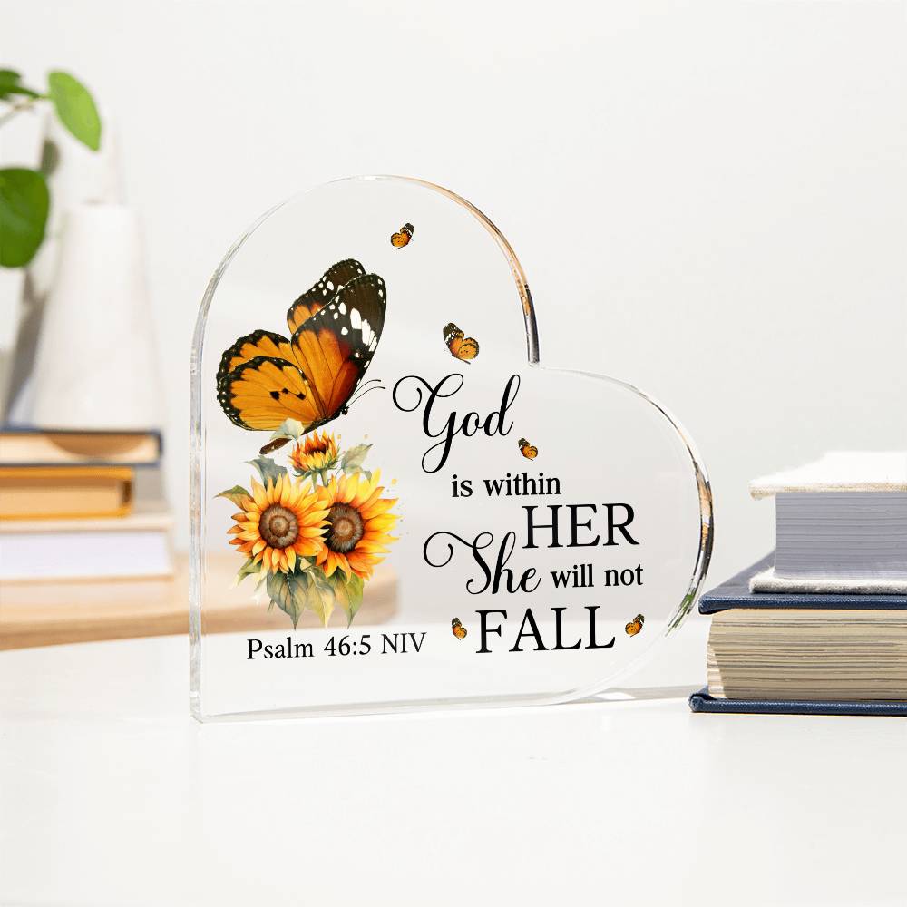 Faith - God Is Within Her She Will Not Fall - Psalm 46:5 NIV - Heart Acrylic Plaque - The Shoppers Outlet