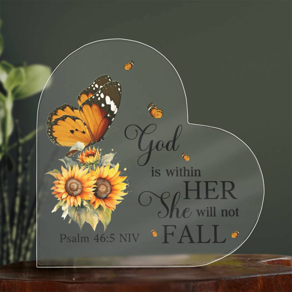 Faith - God Is Within Her She Will Not Fall - Psalm 46:5 NIV - Heart Acrylic Plaque - The Shoppers Outlet