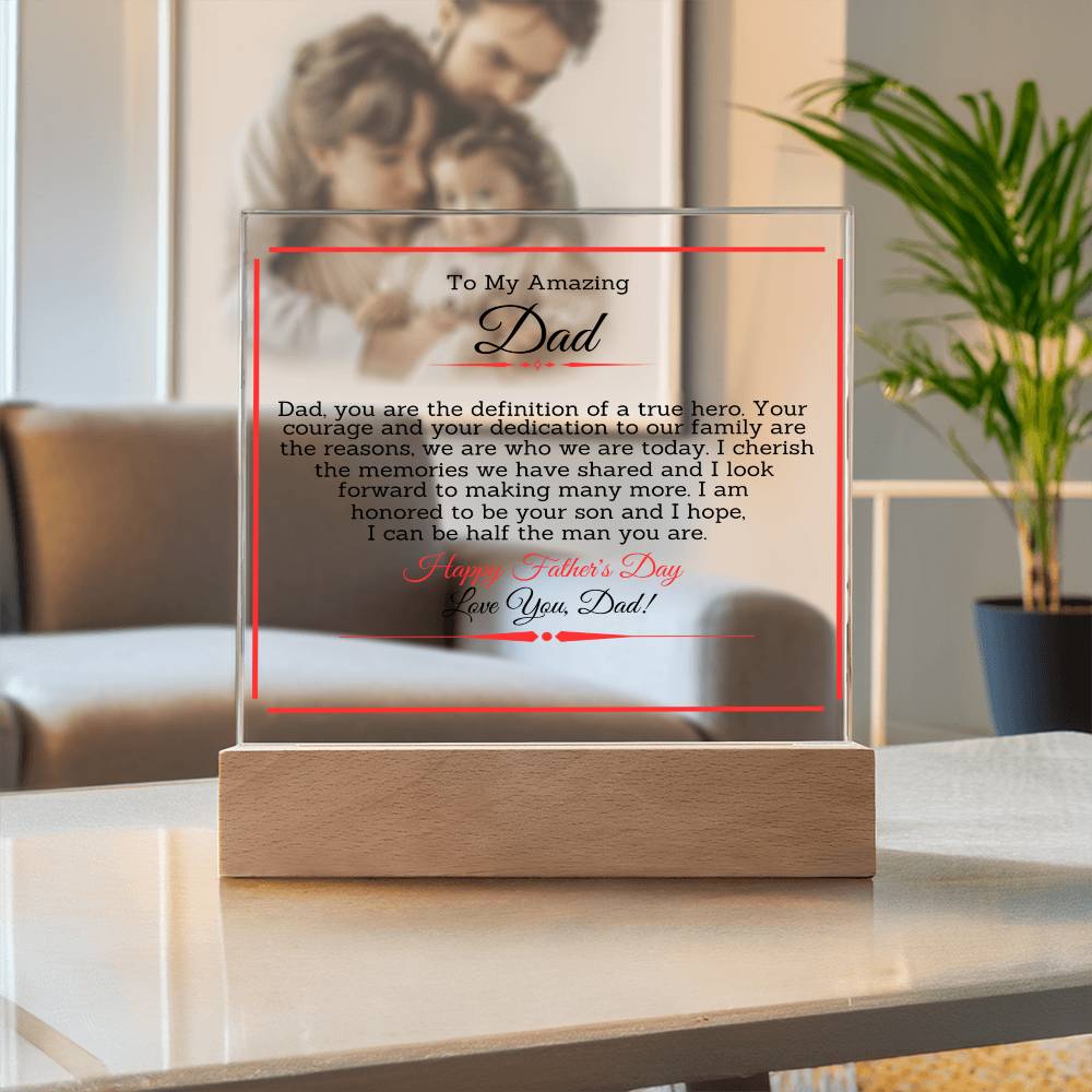 Dad - You Are The Definition Of A True Hero - Happy Father's Day - Square Acrylic Plaque - The Shoppers Outlet