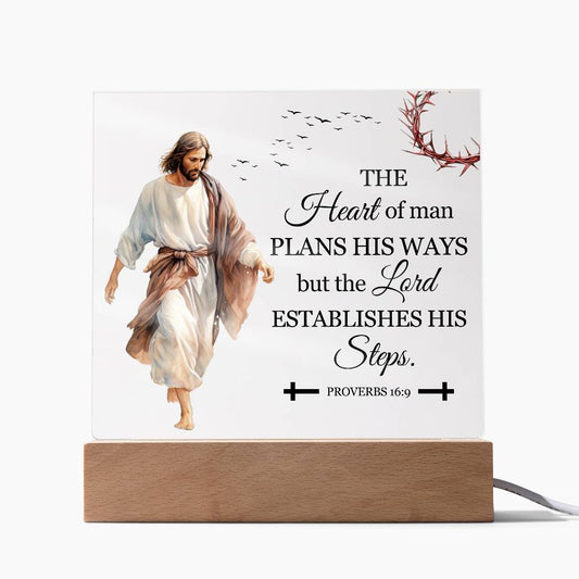 Faith-The Heart Of Man - Proverbs 16:9 - Square Acrylic Plaque - The Shoppers Outlet