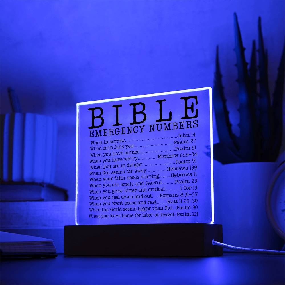 Faith - Bible Emergency Numbers - Square Acrylic Plaque - The Shoppers Outlet