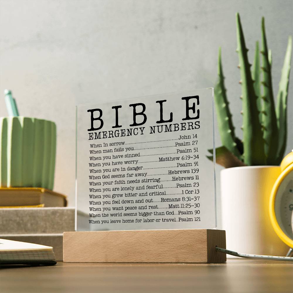 Faith - Bible Emergency Numbers - Square Acrylic Plaque - The Shoppers Outlet