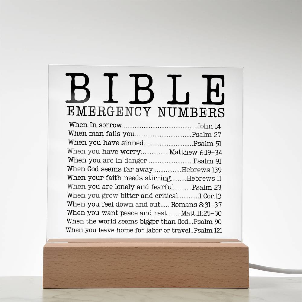 Faith - Bible Emergency Numbers - Square Acrylic Plaque - The Shoppers Outlet