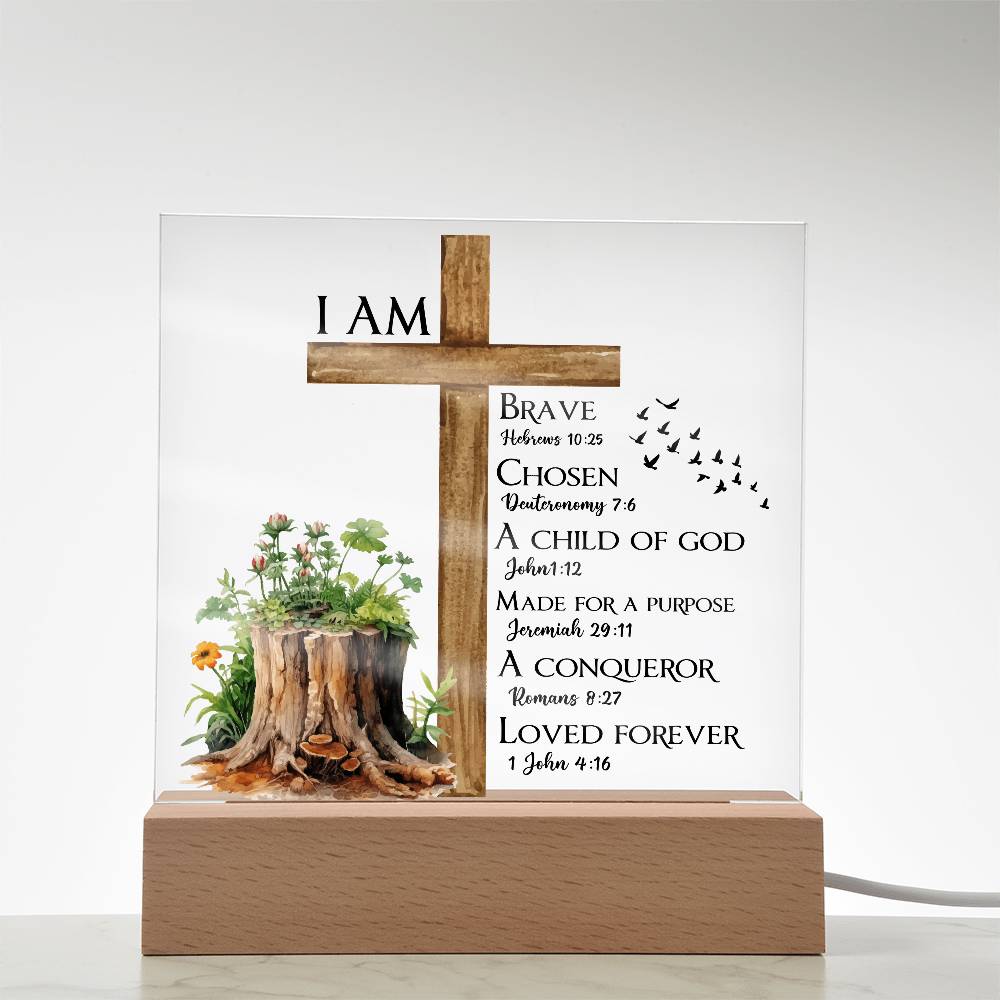 Faith - I Am - Multi - Bible Verse - Square Acrylic Plaque - The Shoppers Outlet