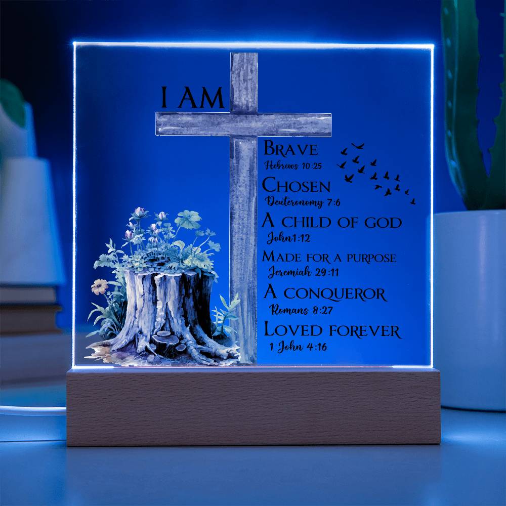 Faith - I Am - Multi - Bible Verse - Square Acrylic Plaque - The Shoppers Outlet