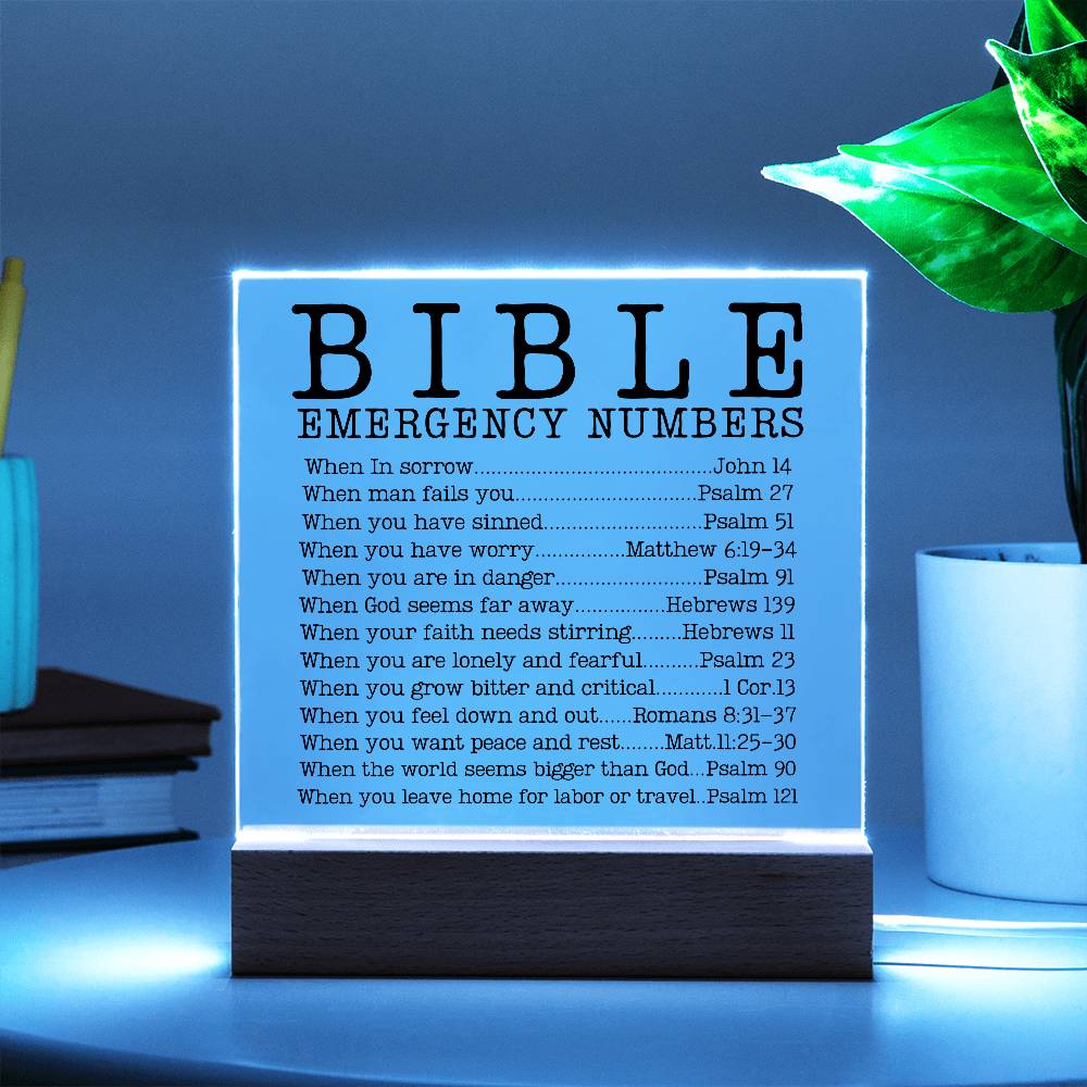 Faith - Bible Emergency Numbers - Square Acrylic Plaque - The Shoppers Outlet