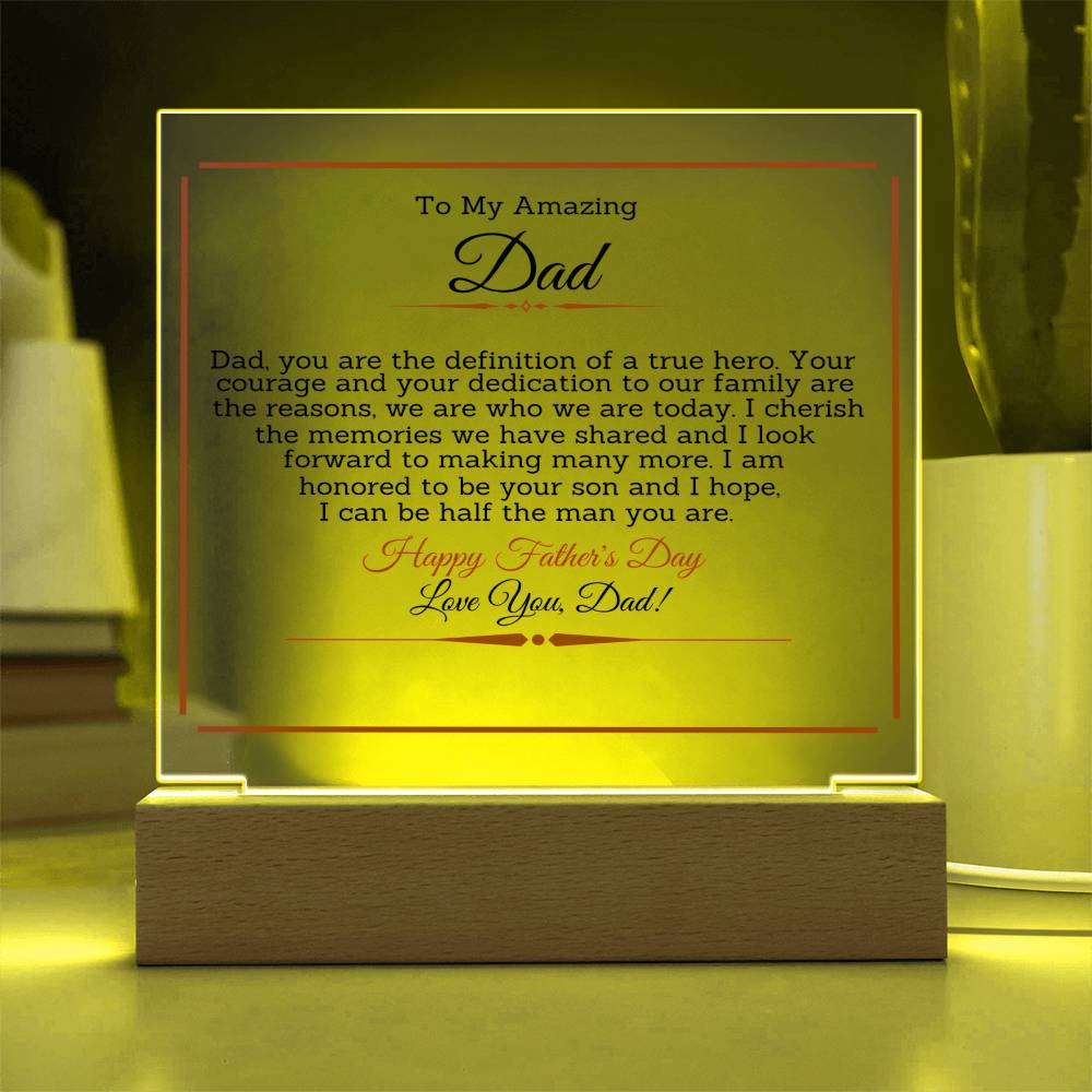 Dad - You Are The Definition Of A True Hero - Happy Father's Day - Square Acrylic Plaque - The Shoppers Outlet