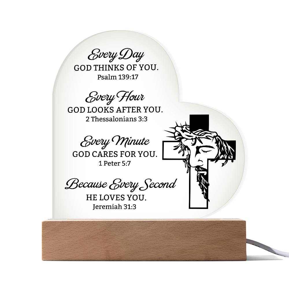 Faith - Every Day - Hour - Minute - Second -  God Is Busy In Our Life - Heart Acrylic Plaque - The Shoppers Outlet