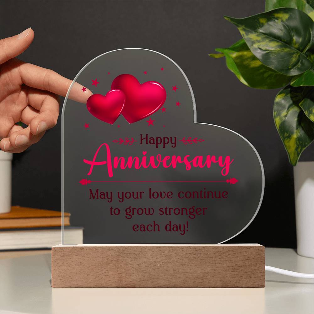 Happy Anniversary - May Your Love Continue To Grow Stronger Each Day - Heart Acrylic Plaque - The Shoppers Outlet