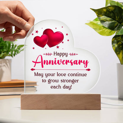 Happy Anniversary - May Your Love Continue To Grow Stronger Each Day - Heart Acrylic Plaque - The Shoppers Outlet