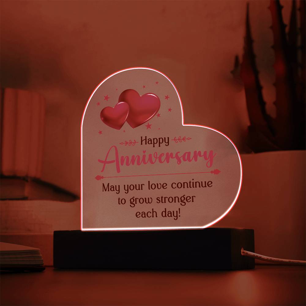 Happy Anniversary - May Your Love Continue To Grow Stronger Each Day - Heart Acrylic Plaque - The Shoppers Outlet