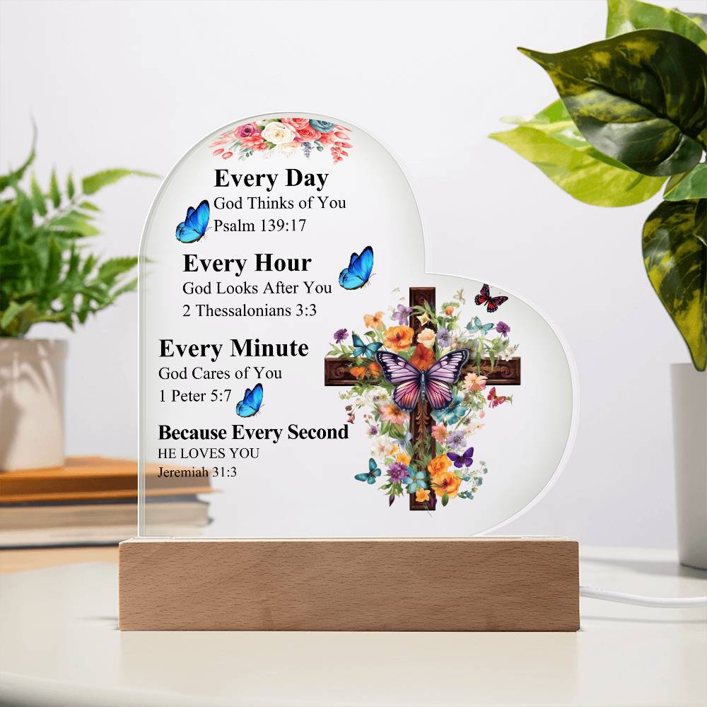 Faith - Every Day - Every Hour - Bible Verse - Heart Acrylic Plaque - The Shoppers Outlet