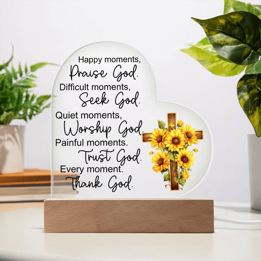 Faith - Praise God - Night Light - Heart Acrylic Plaque - The Shoppers Outlet