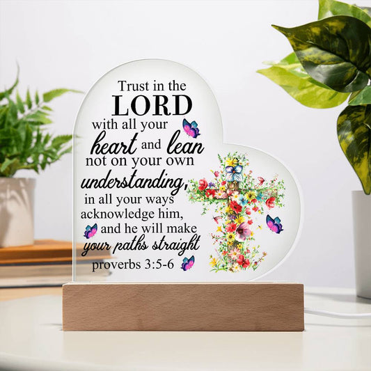 Faith - Trust In The Lord - Proverb 3:5-6 - Heart Acrylic Plaque - The Shoppers Outlet