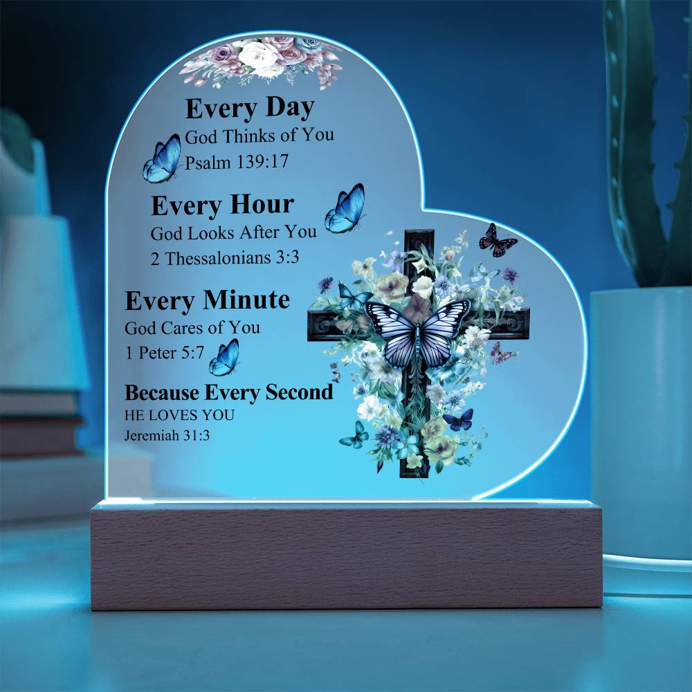 Faith - Every Day - Every Hour - Bible Verse - Heart Acrylic Plaque - The Shoppers Outlet