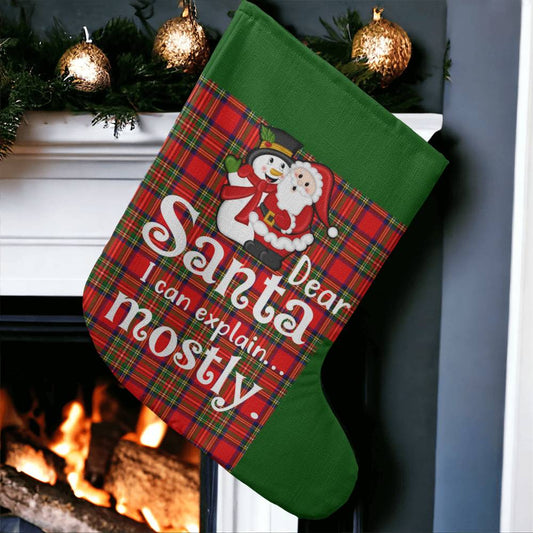 Holiday Stocking - Dear Santa I Can Explain Mostly - Giant Holiday Stocking - The Shoppers Outlet