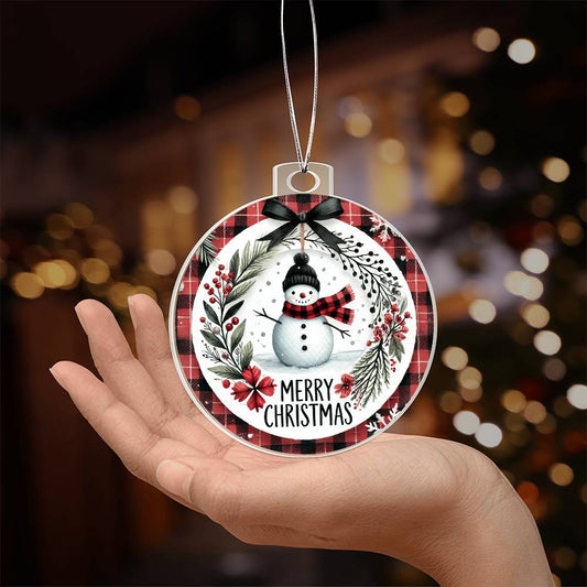 Holiday Ornament - Snowman Wreath Merry Christmas - Personalized Acrylic Ornament - The Shoppers Outlet