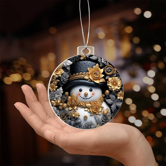 Holiday Ornament - Gold Snowman Christmas Ornament- Personalized Acrylic Ornament - The Shoppers Outlet