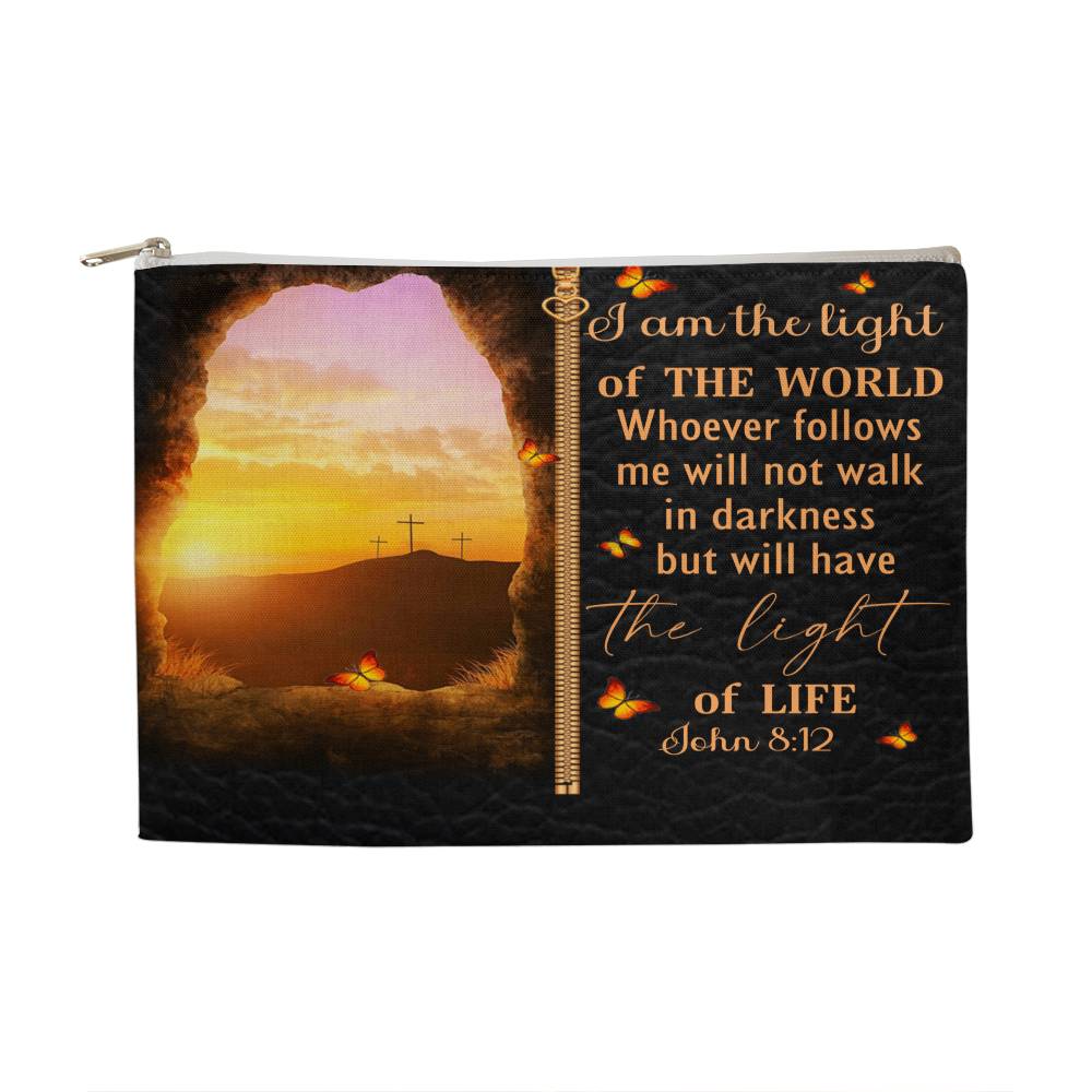 Faith - I Am The Light Of The World - John 8:12 - Large Fabric Zippered Pouch - The Shoppers Outlet