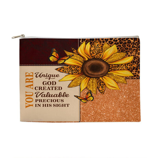 Inspirational - You Are Unique God Created Valuable Precious In His Sight - Large Fabric Zippered Pouch - The Shoppers Outlet