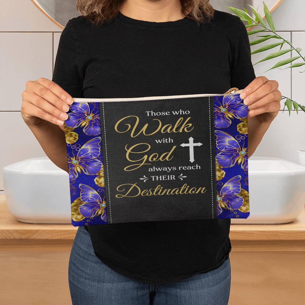 Inspirational - Those Who Walk With God Always Reach Their Destination - Large Fabric Zippered Pouch - The Shoppers Outlet