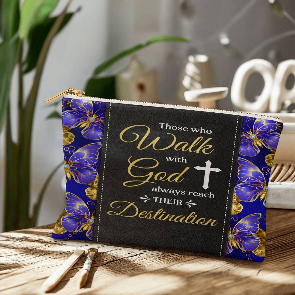 Inspirational - Those Who Walk With God Always Reach Their Destination - Large Fabric Zippered Pouch - The Shoppers Outlet