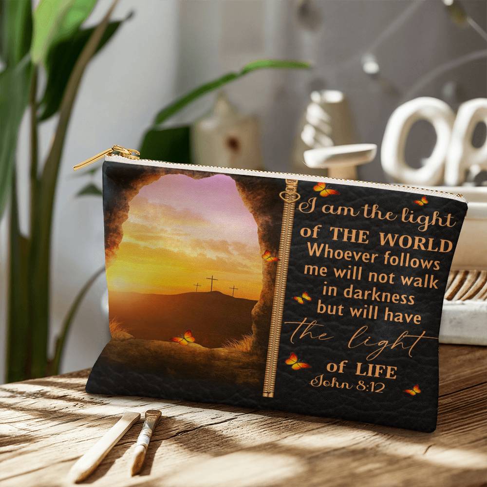 Faith - I Am The Light Of The World - John 8:12 - Large Fabric Zippered Pouch - The Shoppers Outlet