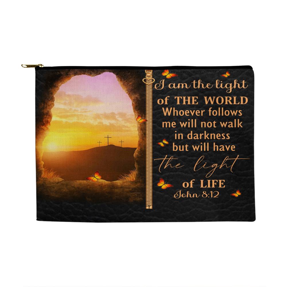 Faith - I Am The Light Of The World - John 8:12 - Large Fabric Zippered Pouch - The Shoppers Outlet