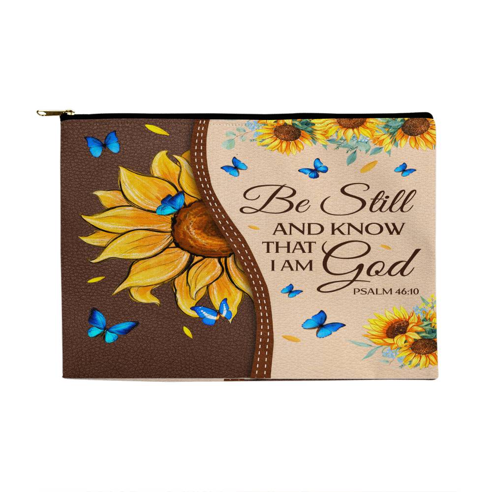 Faith - Be Still And Know That I Am God - Psalm 46:10 - Large Fabric Zippered Pouch - The Shoppers Outlet