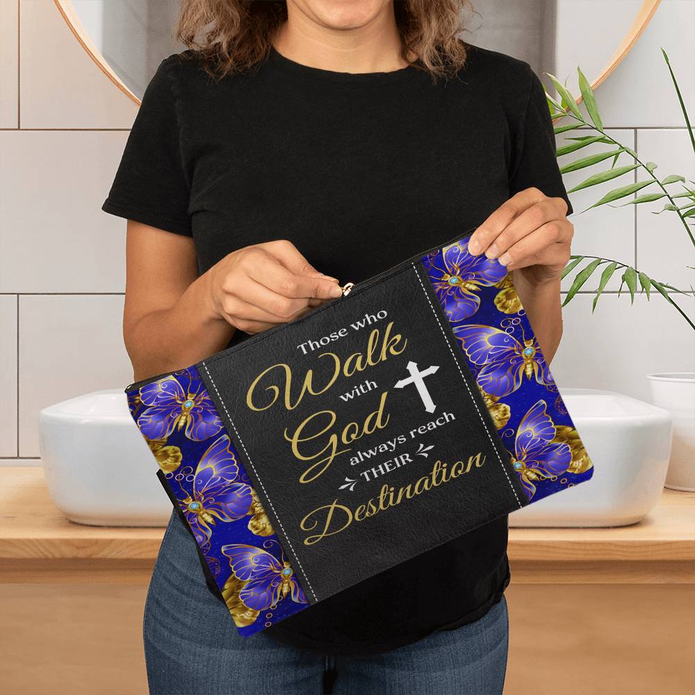 Inspirational - Those Who Walk With God Always Reach Their Destination - Large Fabric Zippered Pouch - The Shoppers Outlet