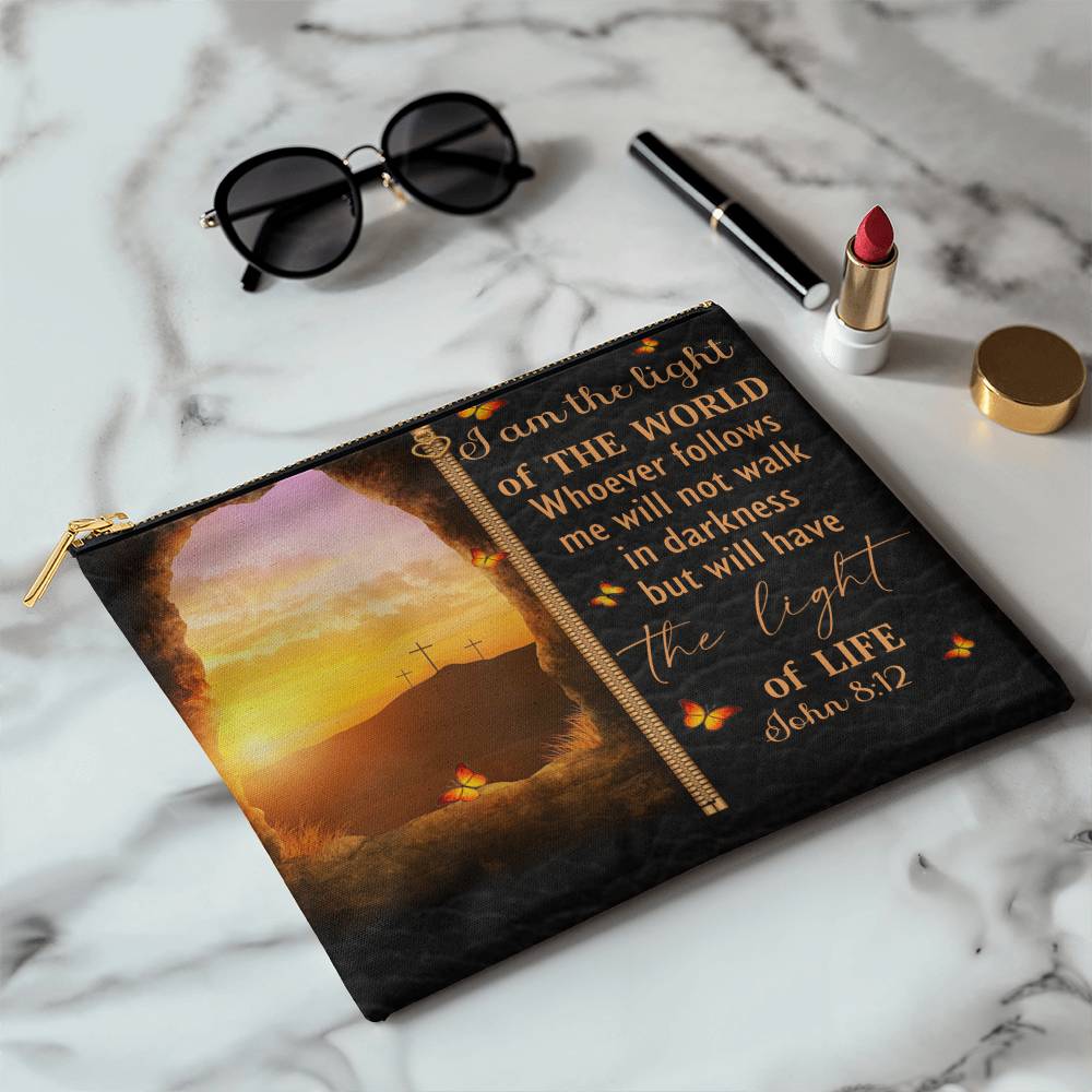 Faith - I Am The Light Of The World - John 8:12 - Large Fabric Zippered Pouch - The Shoppers Outlet