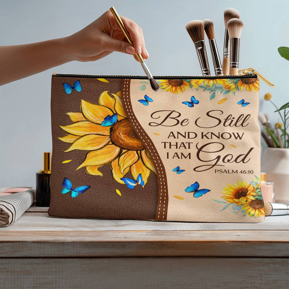 Faith - Be Still And Know That I Am God - Psalm 46:10 - Large Fabric Zippered Pouch - The Shoppers Outlet