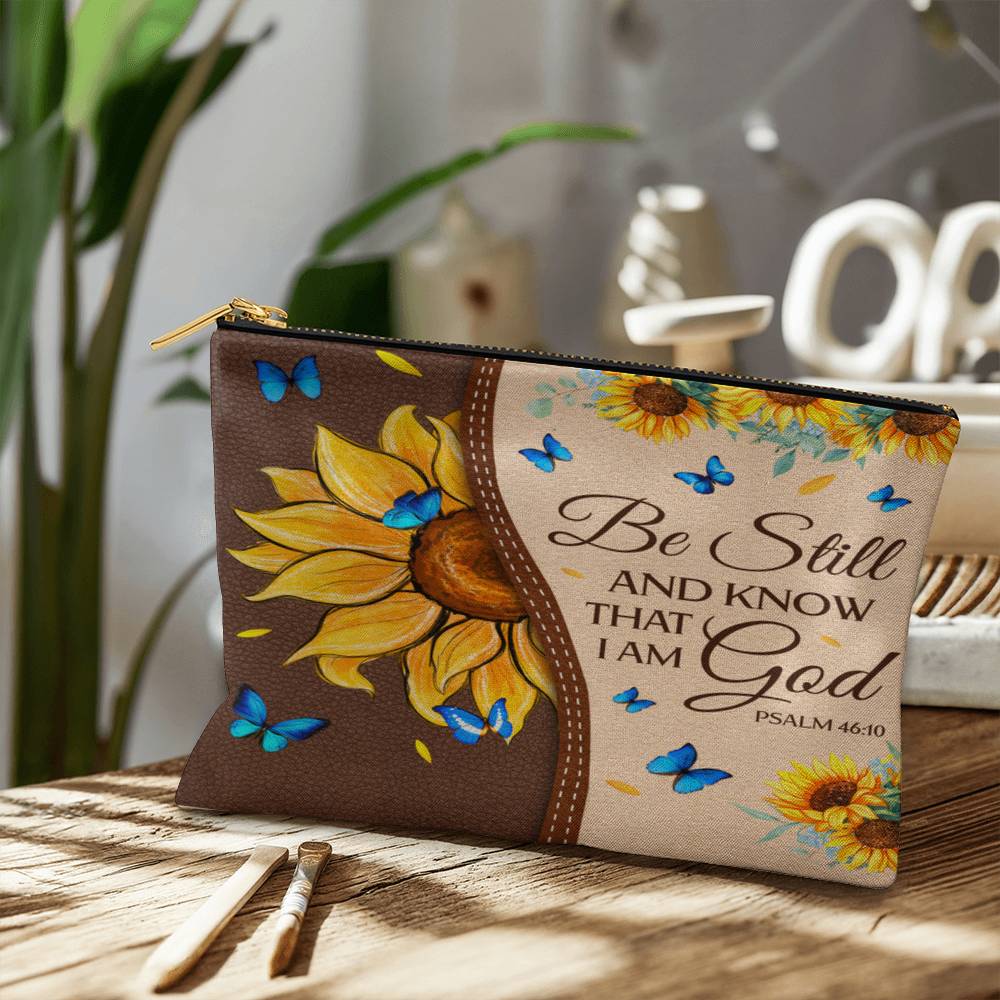 Faith - Be Still And Know That I Am God - Psalm 46:10 - Large Fabric Zippered Pouch - The Shoppers Outlet