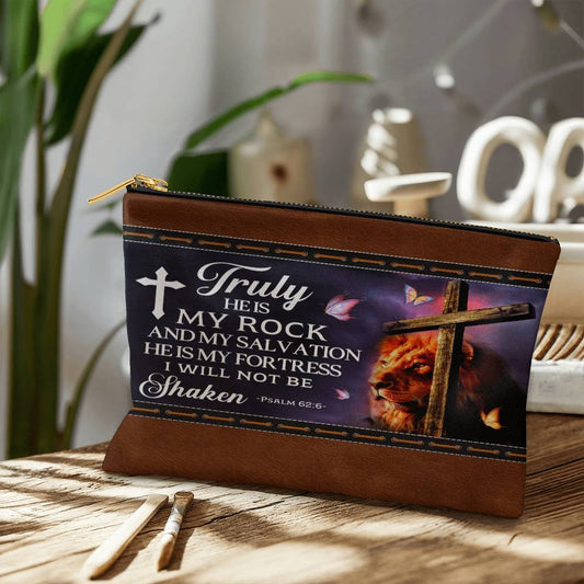 Faith - Truly He Is My Rock and My Salvation - Psalm 62:6 - Large Fabric Zippered Pouch - The Shoppers Outlet