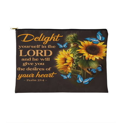 Faith - Delight Yourself In The Lord - Psalm 37:4 - Small Fabric Zippered Pouch - The Shoppers Outlet