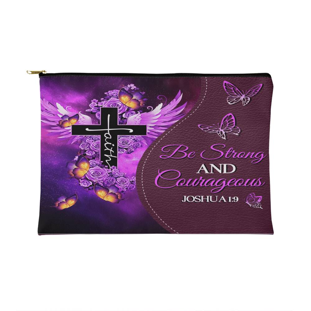 Faith - Be Strong And Courageous - Joshua 1:9 - Small Fabric Zippered Pouch - The Shoppers Outlet