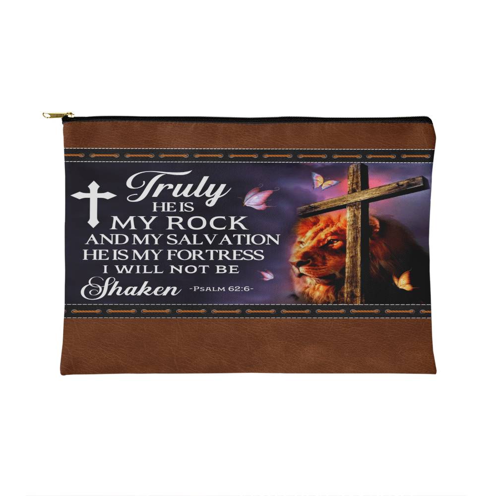 Faith - Truly He Is My Rock and My Salvation - Psalm 62:6 - Small Fabric Zippered Pouch - The Shoppers Outlet