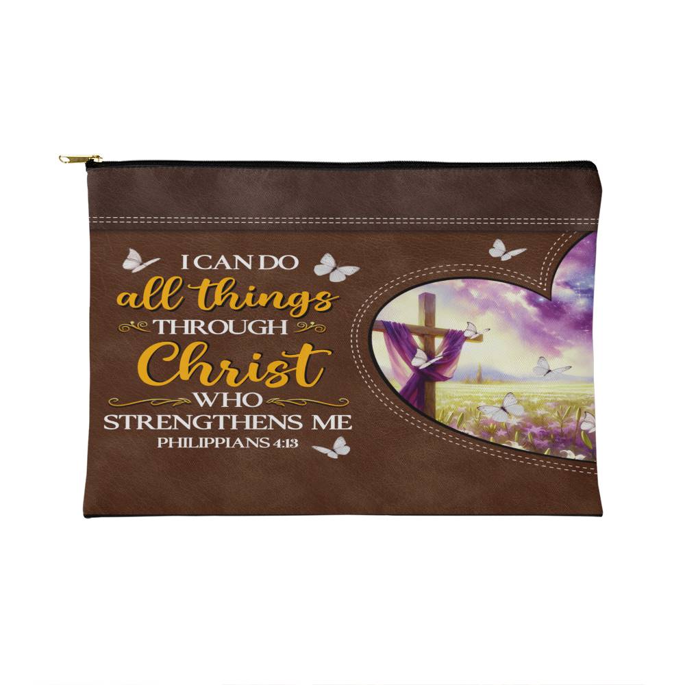 Faith - I Can Do All Things Through Christ Who Strengthens Me - Philippians 4:13 - Small Fabric Zippered Pouch - The Shoppers Outlet