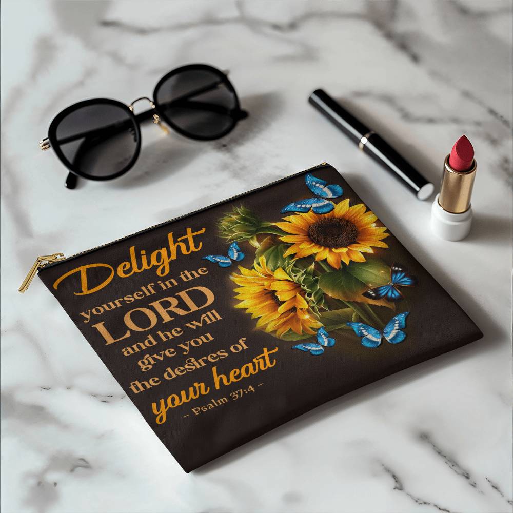 Faith - Delight Yourself In The Lord - Psalm 37:4 - Small Fabric Zippered Pouch - The Shoppers Outlet