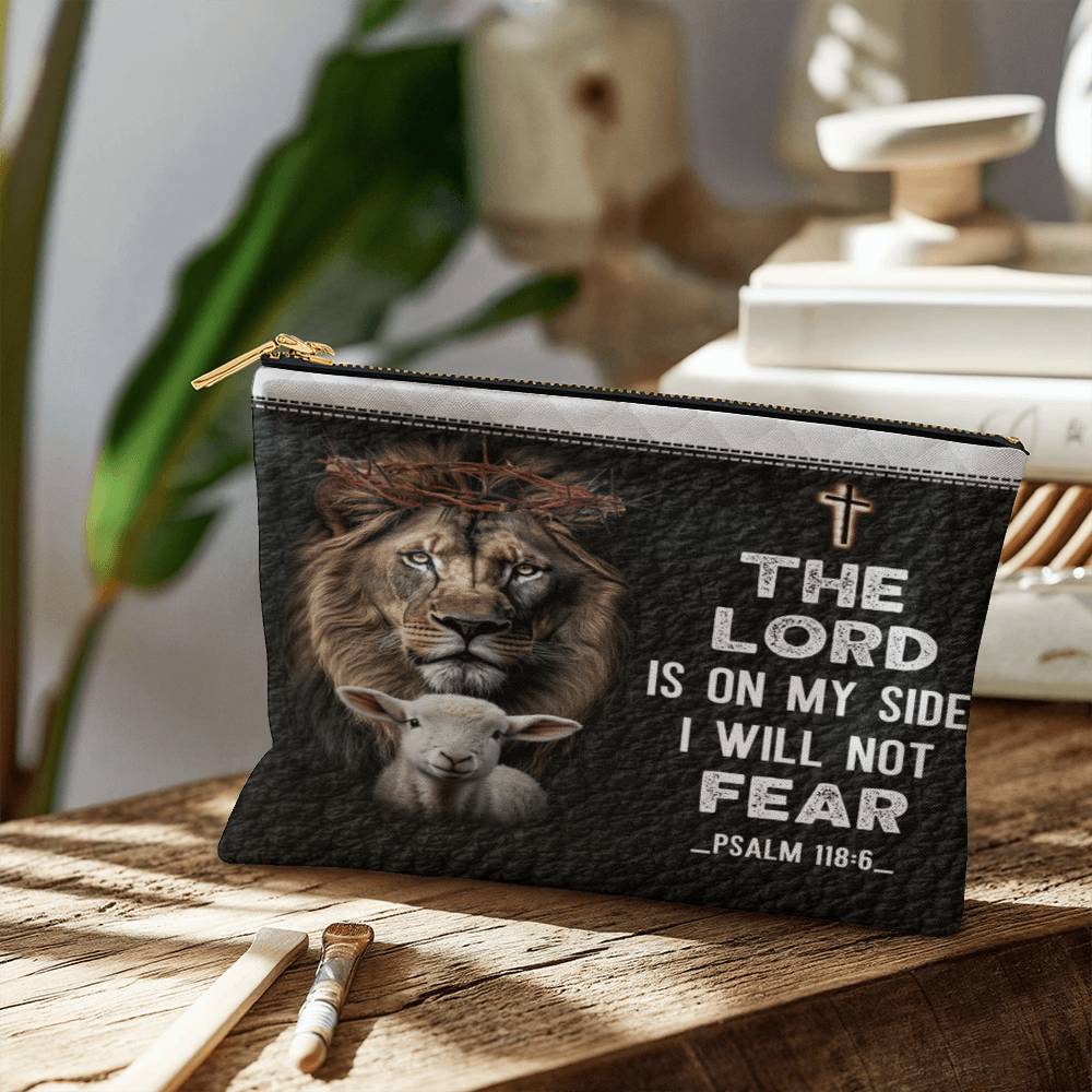 Faith - The Lord Is On My Side I Will Not Fear - Psalm 118:6- Small Fabric Zippered Pouch - The Shoppers Outlet