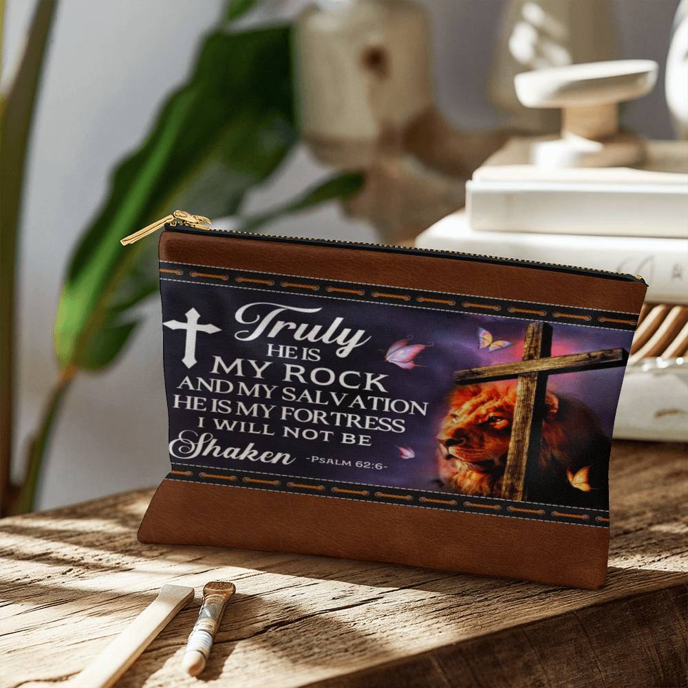 Faith - Truly He Is My Rock and My Salvation - Psalm 62:6 - Small Fabric Zippered Pouch - The Shoppers Outlet