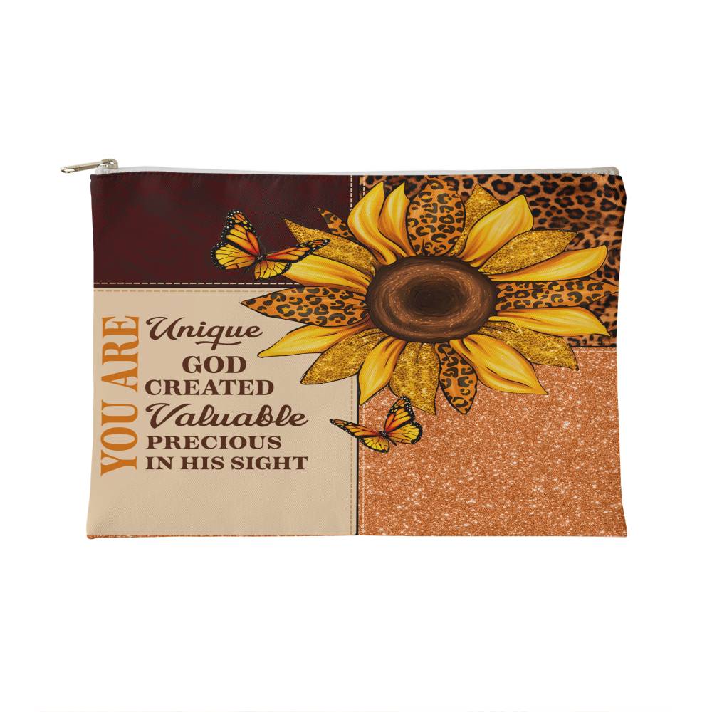 Inspirational - You Are Unique God Created Valuable Precious In His Sight - Small Fabric Zippered Pouch - The Shoppers Outlet