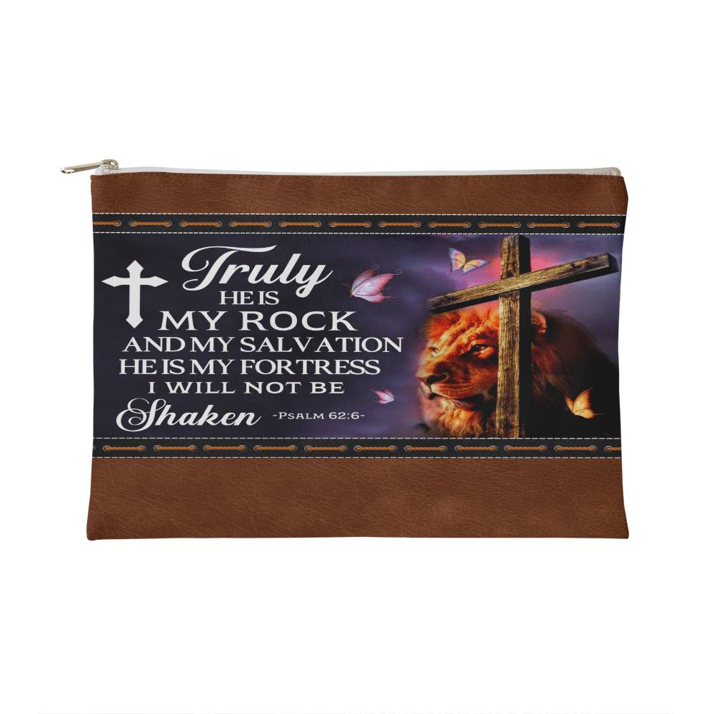 Faith - Truly He Is My Rock and My Salvation - Psalm 62:6 - Small Fabric Zippered Pouch - The Shoppers Outlet